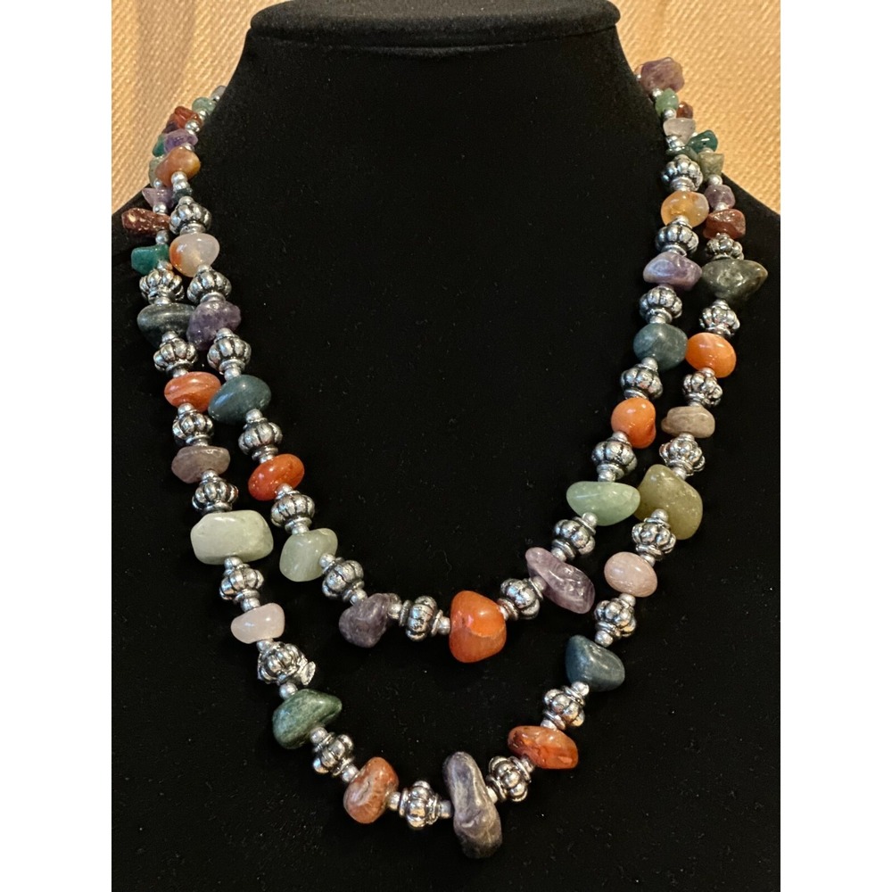Vintage multicolor plastic beads necklace. 1 long strand.